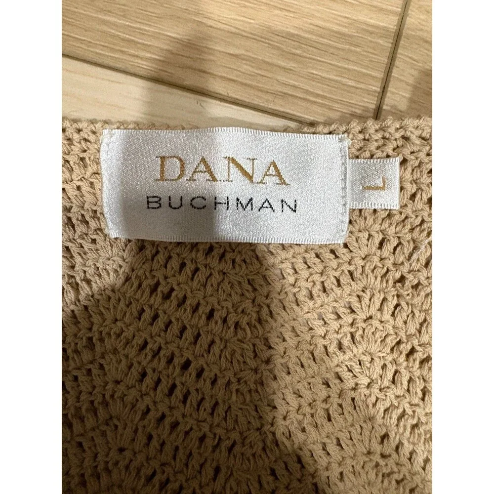 Dana Buchman Women's Suede & Crochet Knit V-Neck Sweater Top Tan Beige Size L